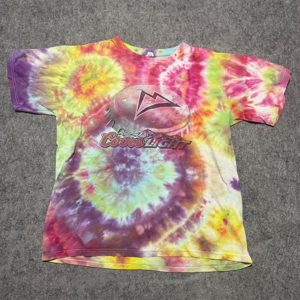 Vintage Y2K Coors Light Beer Tie Dye Shirt M Anvil Paper Tag Cleveland Football